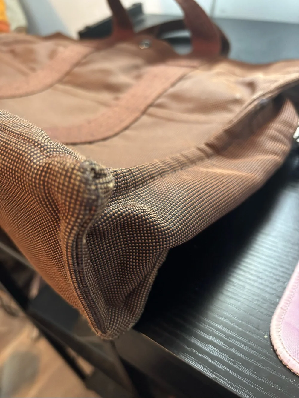 Rare Authentic Hermès Herline MM Zippered Canvas Tote Bag - Brown/Brick Red